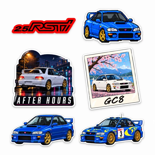 Complete Black and Red bundle: five featured decals plus the blue-and-yellow WRC bonus decal