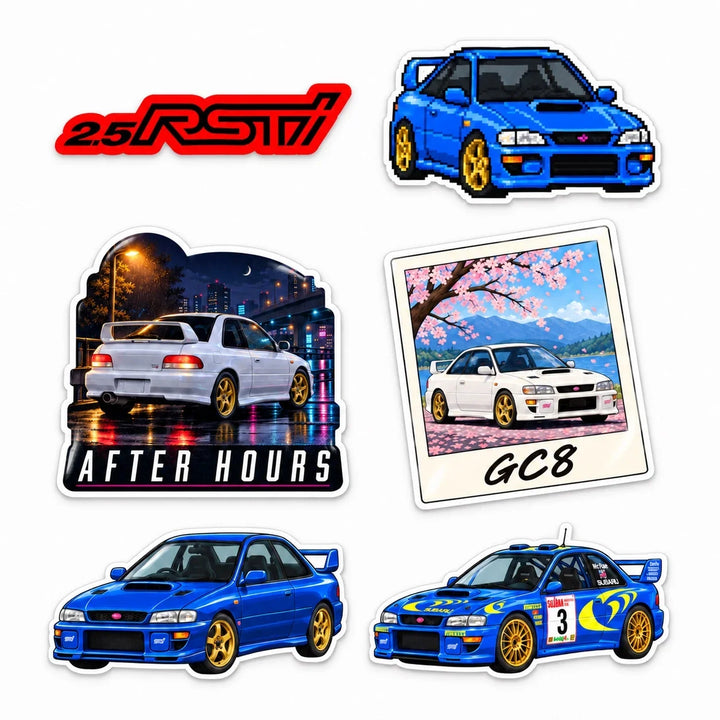Complete Black and Red bundle: five featured decals plus the blue-and-yellow WRC bonus decal