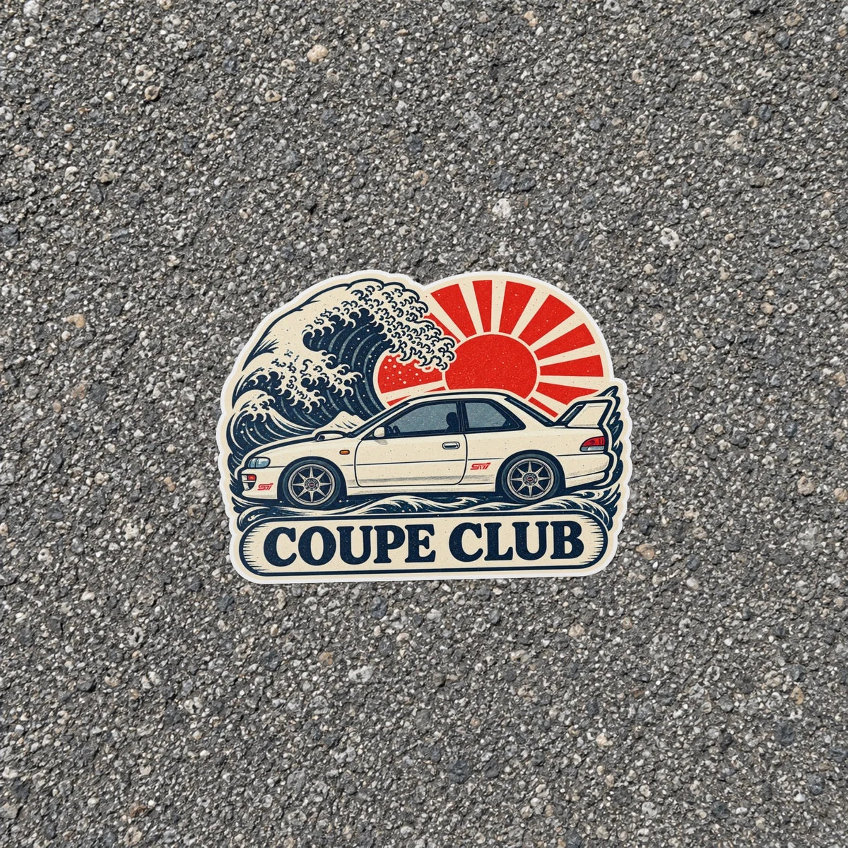 Coupe Club wave design decal on asphalt
